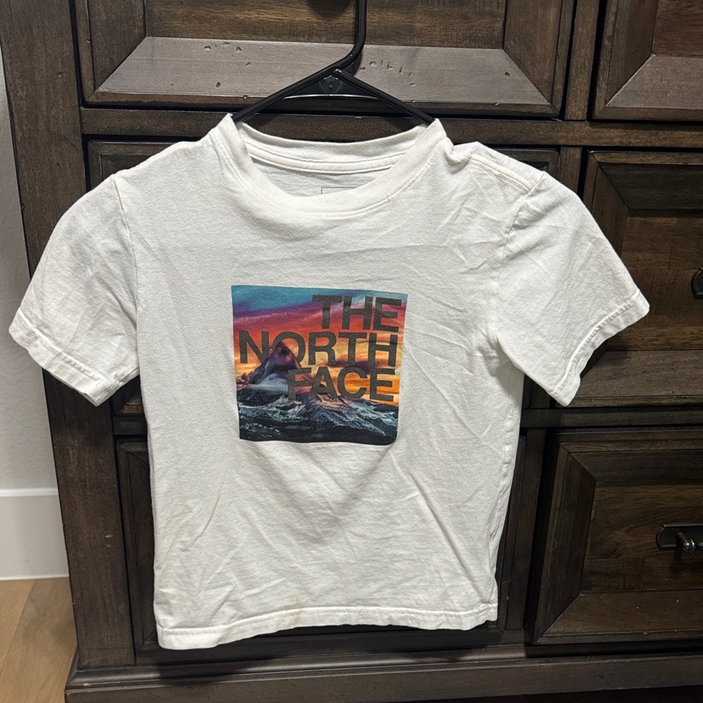 The North Face Kids White Tee with Mountain Graphic